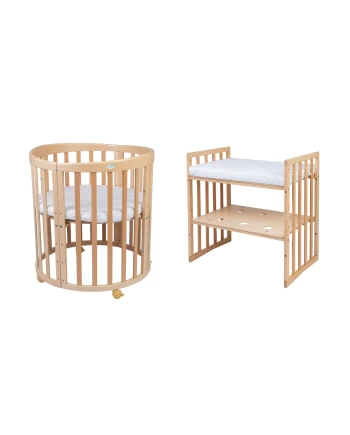 Lettino Ovale 7in1 con Materasso - Naturale | Waldin