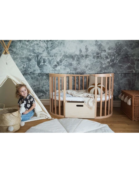 Lettino Ovale 7in1 con Materasso - Naturale | Waldin