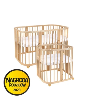 Łóżeczko dla dziecka w kolorze drewna 7 w 1 z materacem | Waldin