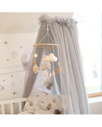 Baldacchino in tulle per lettino + supporto incluso - Grigio